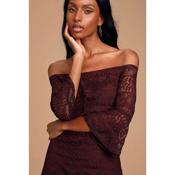 Lulu's Emeline Plum Purple Lace Off-the-Shoulder Dress - Picture 5 of 10